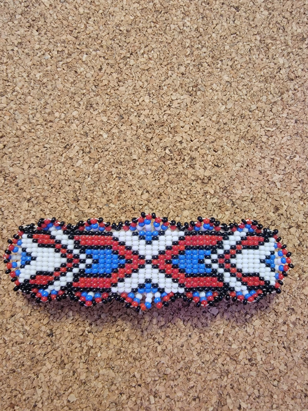 Alaskan Handmade Beaded Hair Barrette - Red, Blue & White